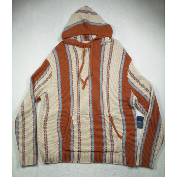 Lucky Brand Other - Lucky Brand Sweater Mens Size Large Beige Orange Knit Baja Stripe Hooded NWT